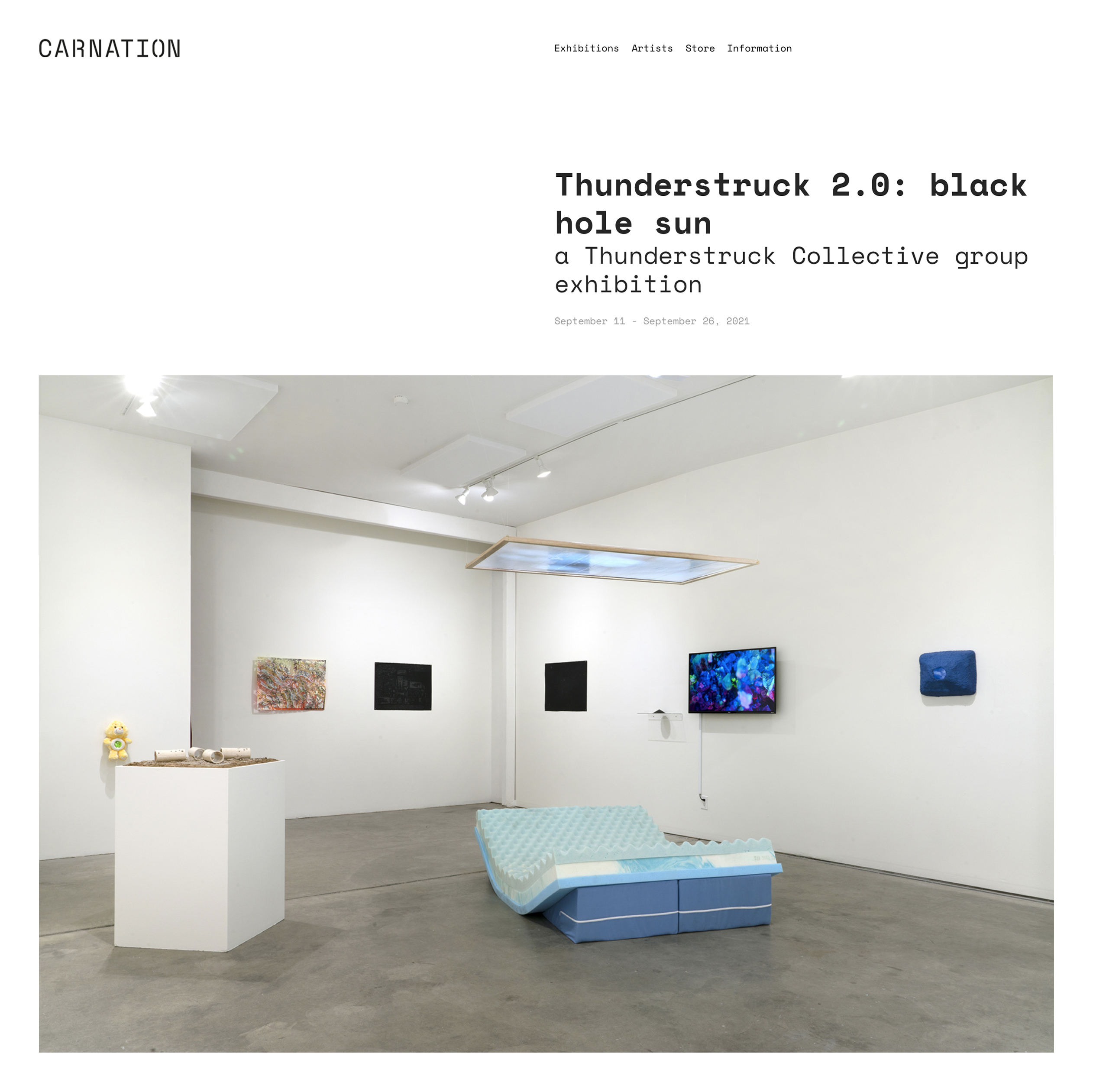 Image of Thunderstruck 2.0 exhibition on Carnation Contemporary's website.